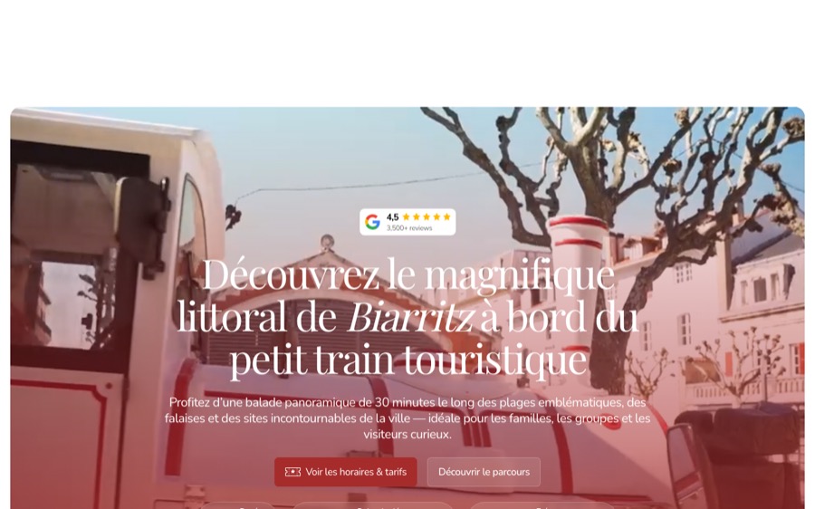 Aperçu du site web bilingue du Petit Train de Biarritz créé par Softbird
