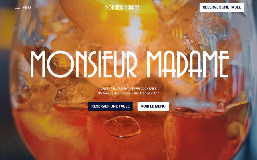 Aperçu du site web de la brasserie Monsieur Madame à Paris créé par Softbird