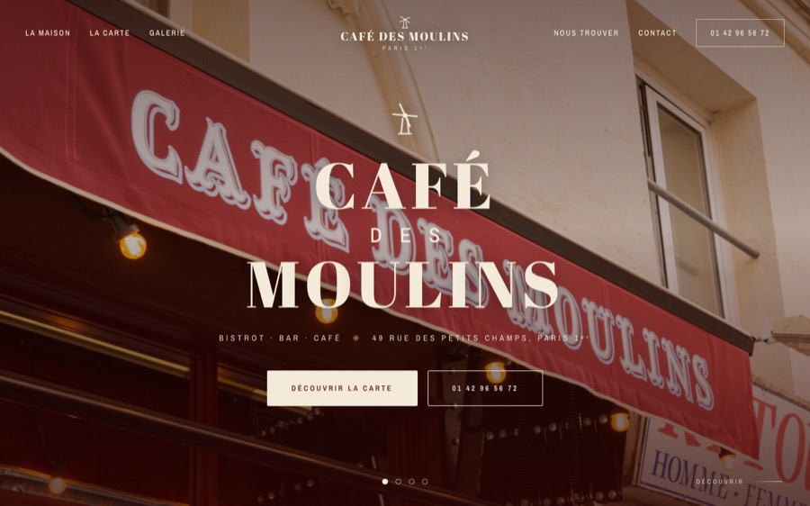 Aperçu du site web du Café des Moulins à Paris créé par Softbird
