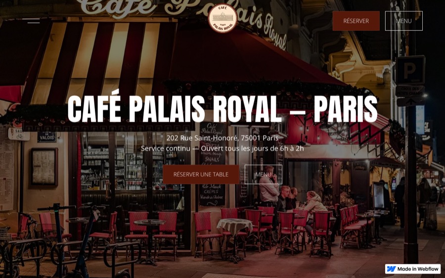Aperçu du site web de Café Palais Royal à Paris créé par Softbird