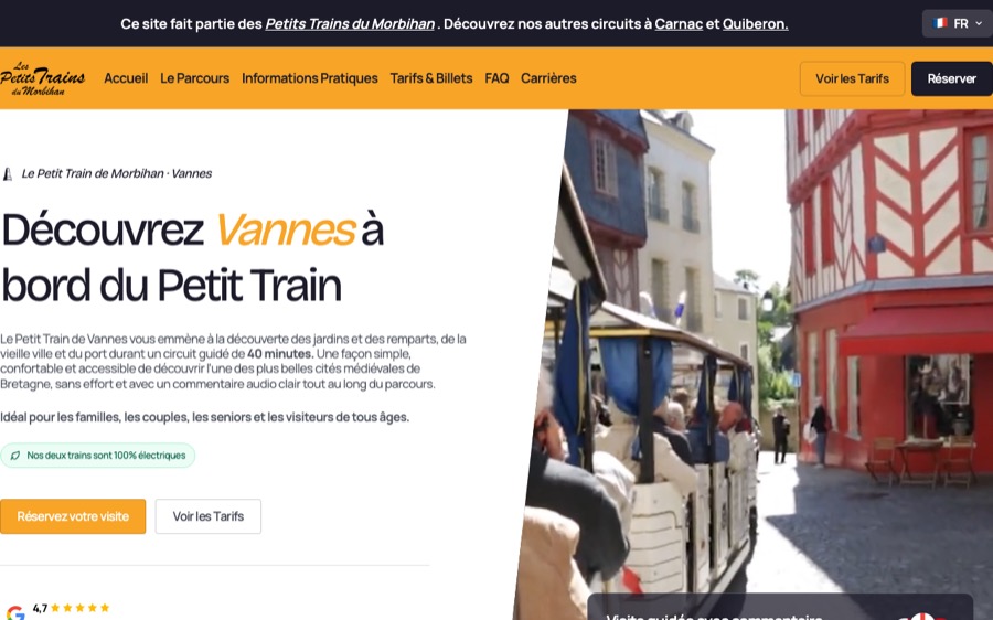 Aperçu du site web du Petit Train de Vannes créé par Softbird